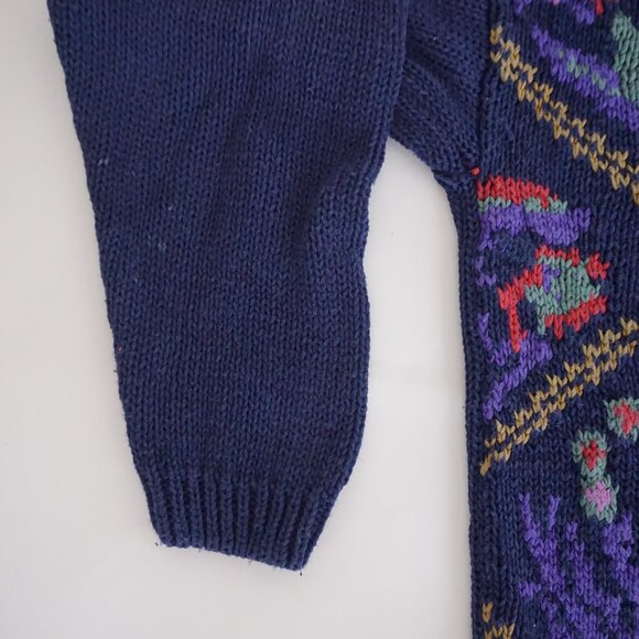 Vintage Crystal Petite Navy Floral Knit Sweater Grandmacore Eclectic Grandpa S - Picture 8 of 9